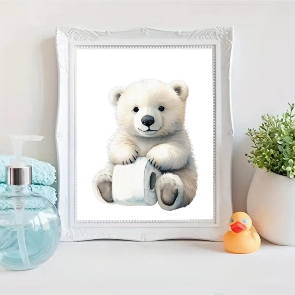 Polar Bear Print Animals In Toilet Bathroom Wall Art Kids Bathroom Decor Watercolor Art Bathroom Decor Washroom Poster Kids Toilet - Image 2