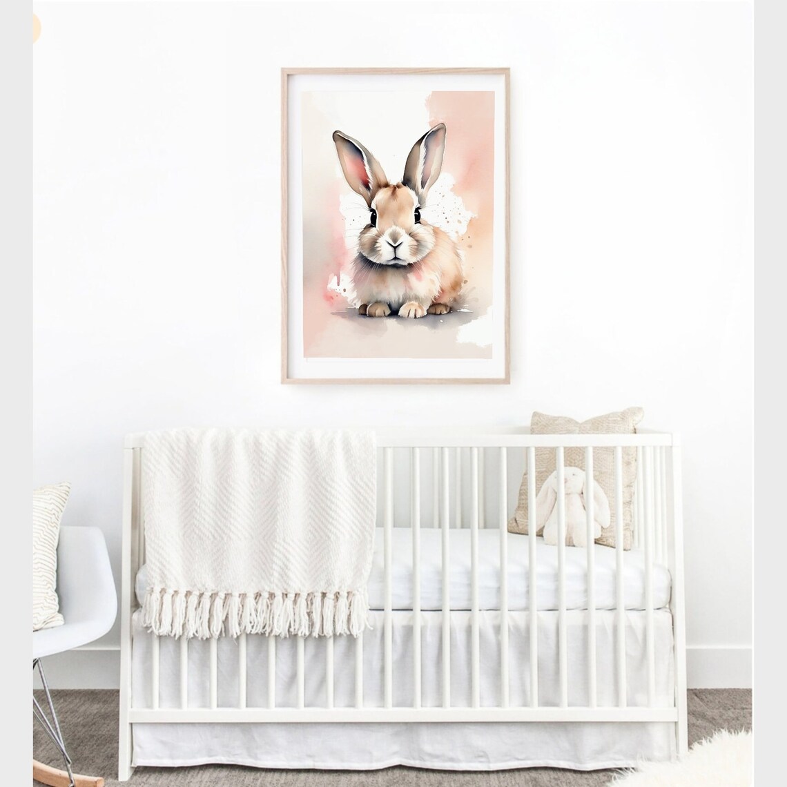 Sweet Bunny Rabbit Watercolor Pink Blush Wash Nursery Poster - Image 2