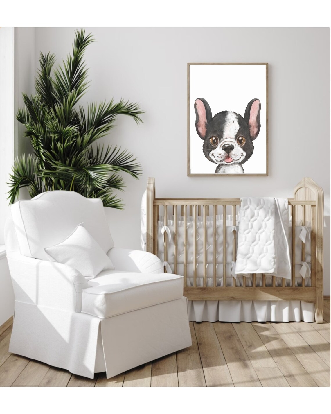 Adorable French Bulldog Puppy Face Watercolor Nursery Poster - Image 2
