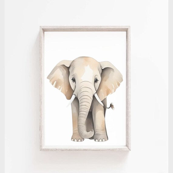 Sweet Baby Elephant Watercolor Portrait Nursery Room Art Poster