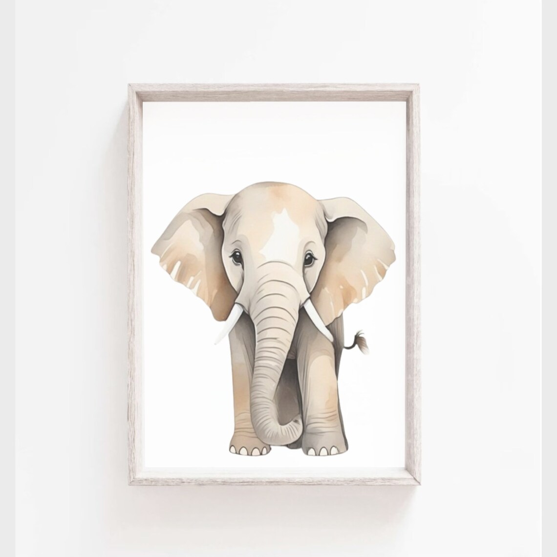 Sweet Baby Elephant Watercolor Portrait Nursery Room Art Poster
