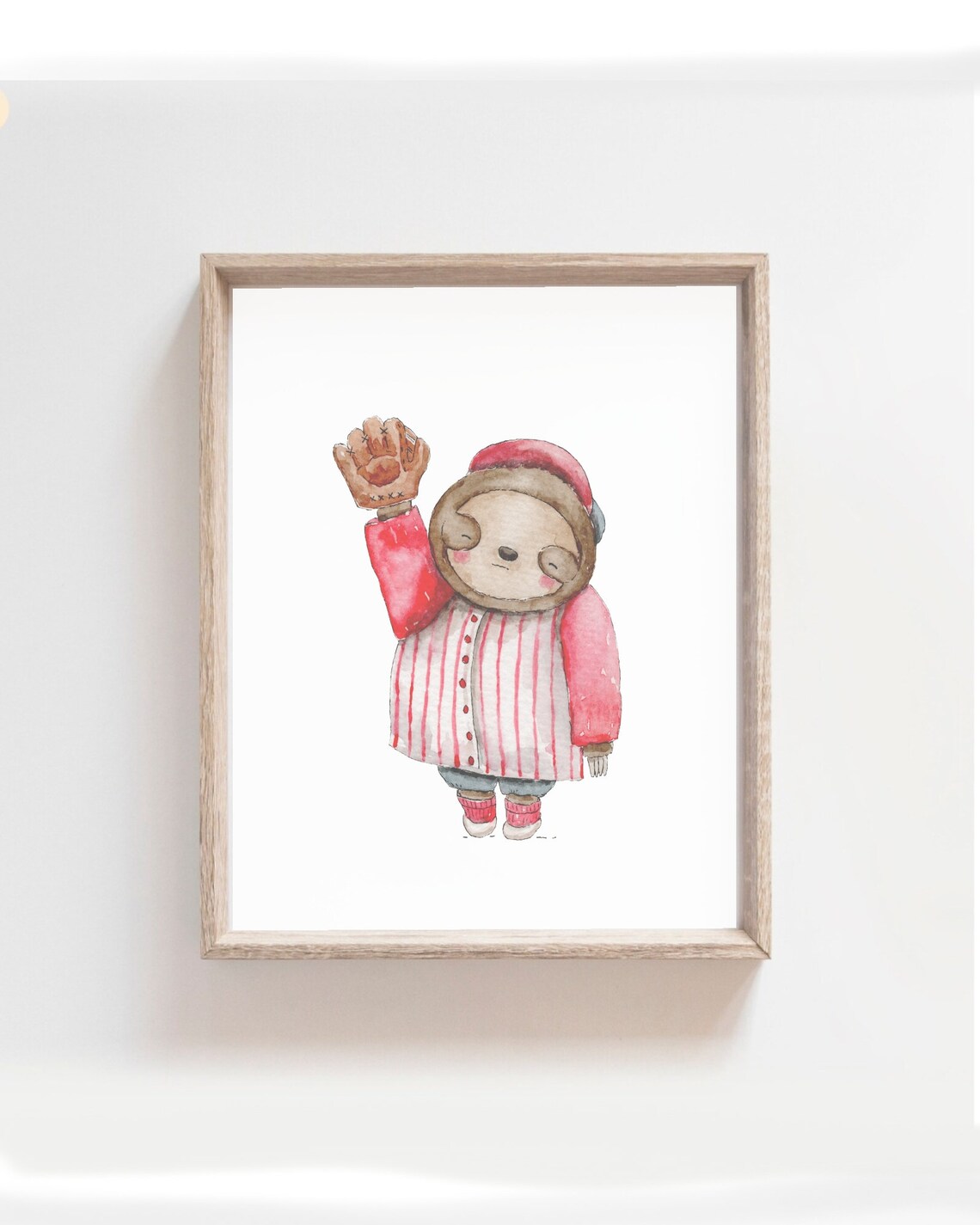 Watercolor Sloth Baseball Catcher Glove Kids Sports Nursery Poster