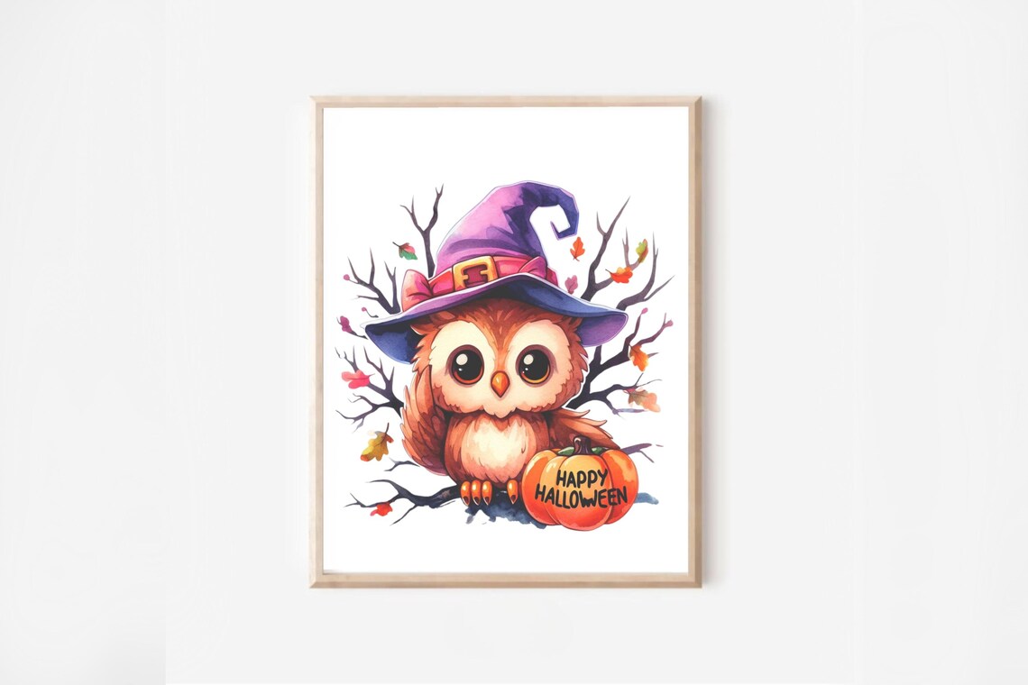 Owl Halloween Kids Halloween Decor Owl Wall Art Happy Halloween Poster Kids Playroom Halloween Party Decor Party Signs Cute Owl