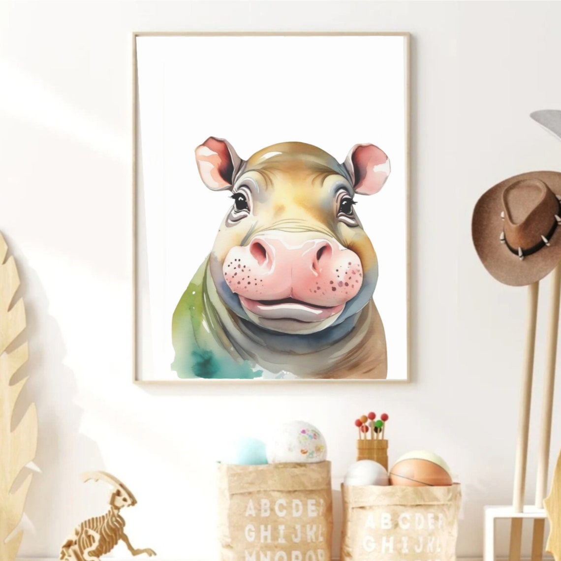 Baby Hippo Wall Art Nursery Wall Decor Watercolor Hippo Painting Baby Animal Print Safari Nursery Art Jungle Animal Poster - Image 2
