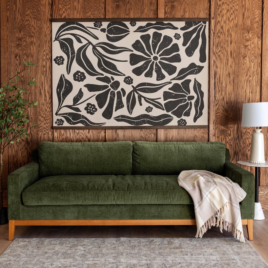 Bold Black and White Modern Floral Graphic Botanical Art Poster - Image 2