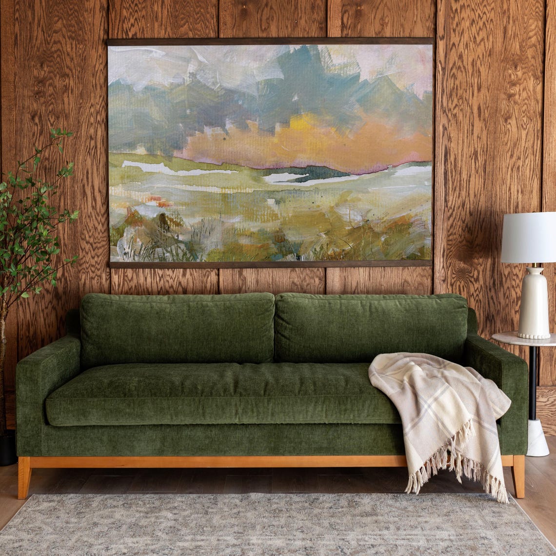 Golden Sunset Abstract Landscape Brushstroke Modern Art Poster - Image 2