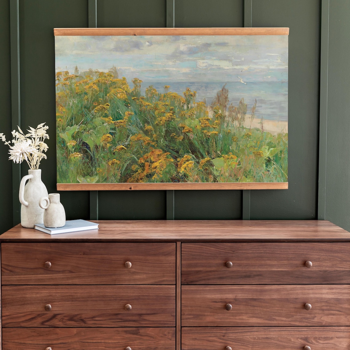 Yellow Wildflowers Sea Coast Vintage Oil Painting Coastal Poster - Image 2