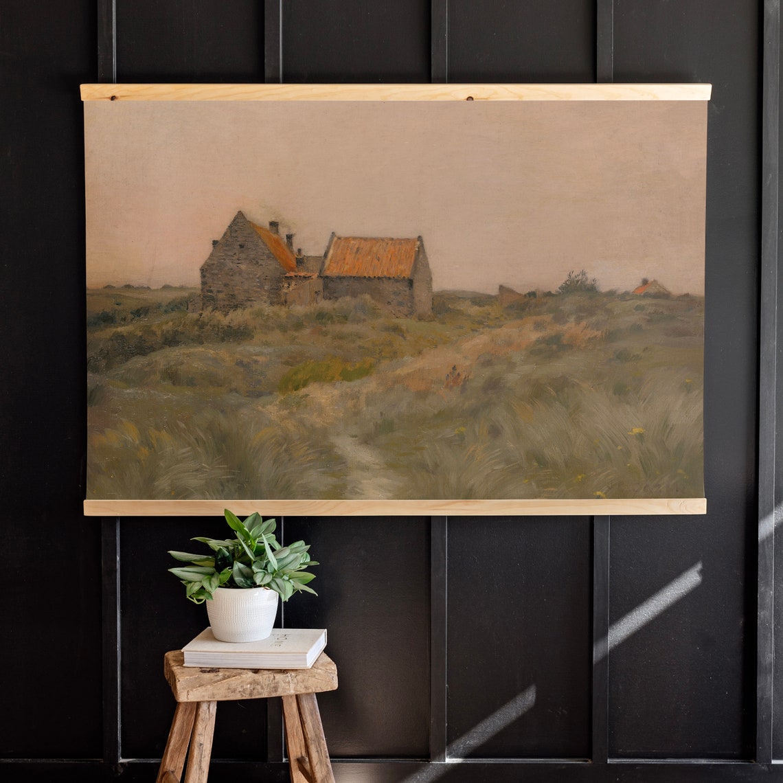 Rustic Stone Barn Countryside Field Vintage Oil Painting Poster - Image 2