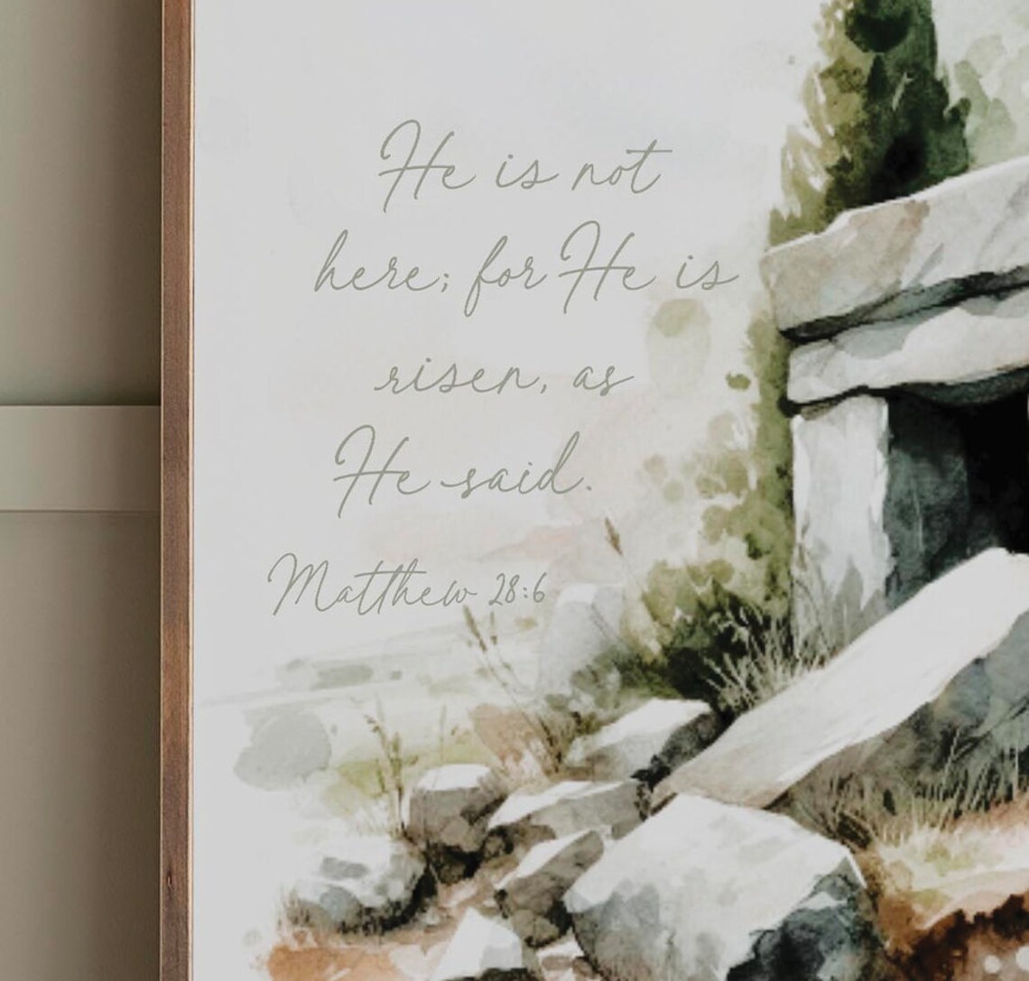 He Is Risen Empty Tomb Matthew 28:6 Easter Watercolor Christian Wall Art - Image 2