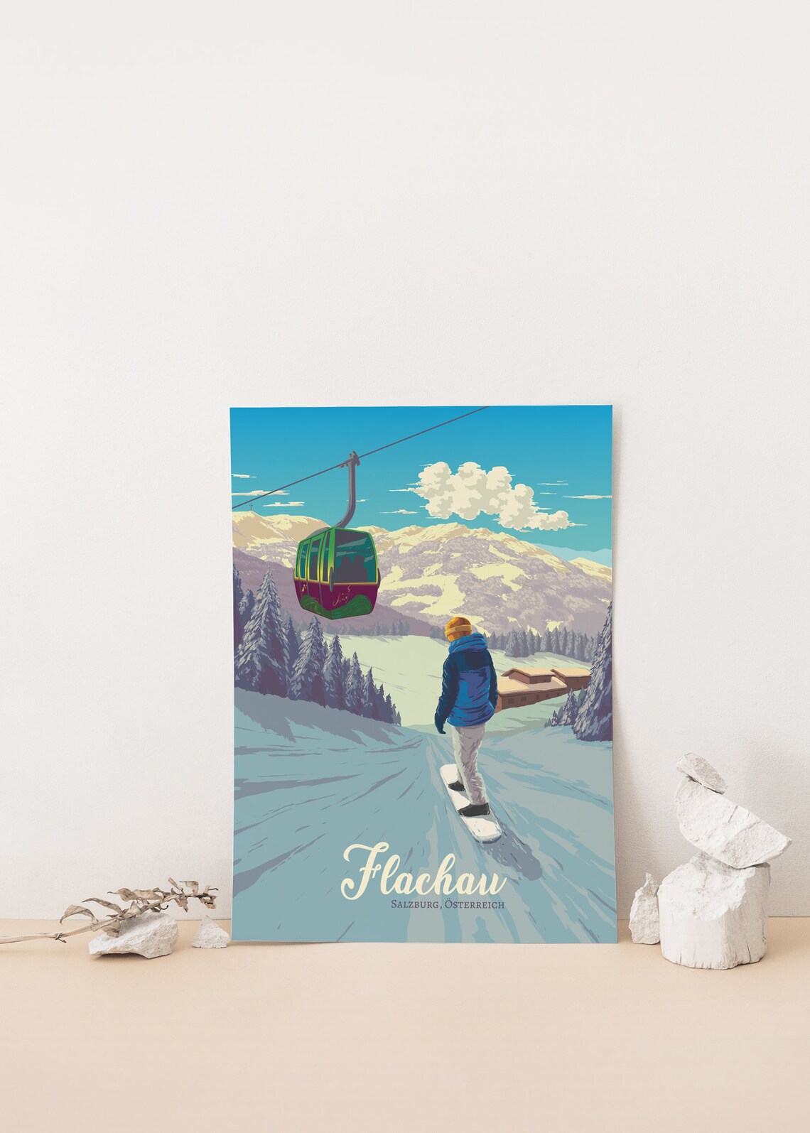 Flachau Austria Snowboarder Gondola Vintage Ski Resort Poster - Image 4