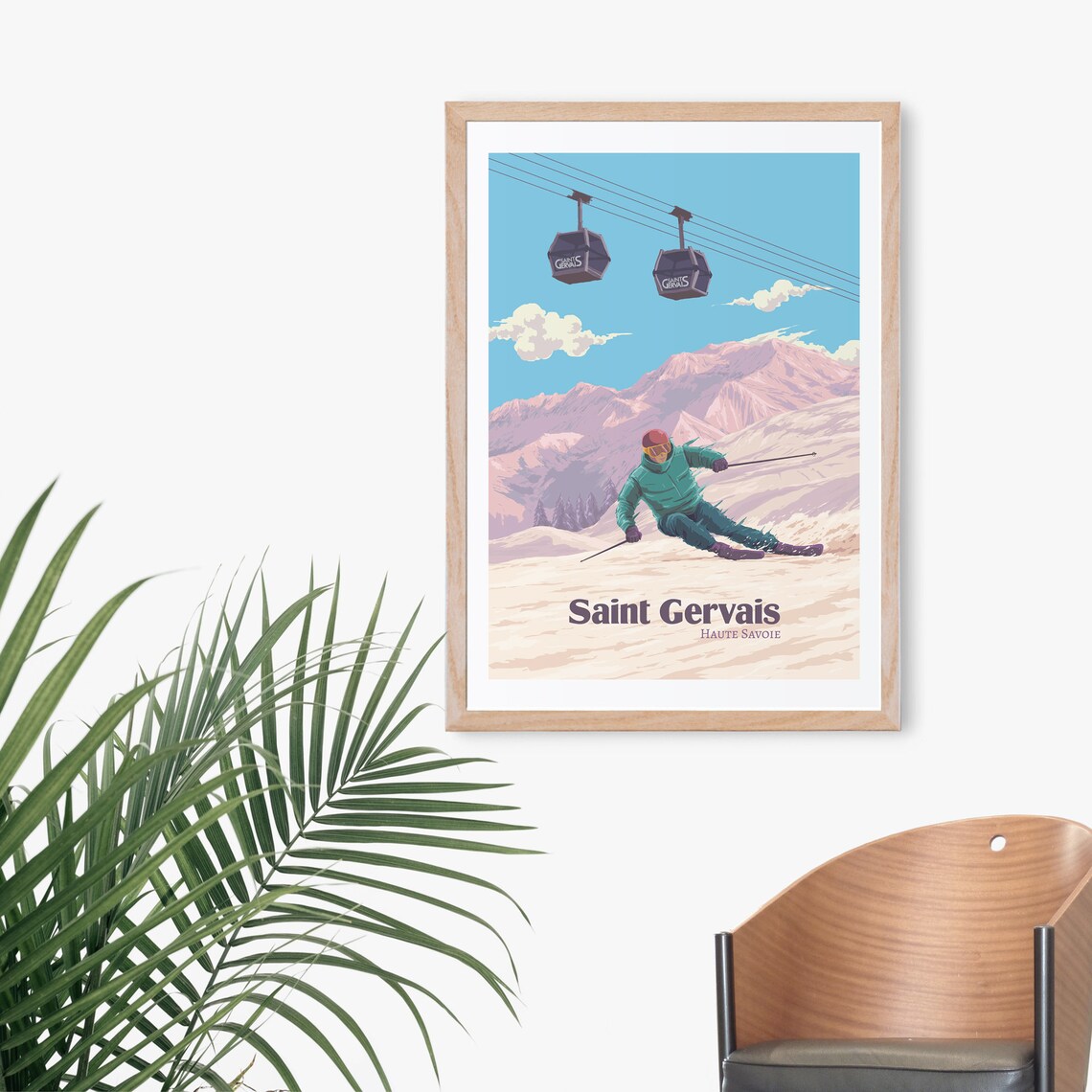 Saint Gervais Haute Savoie France Skier and Gondola Mountain Poster - Image 3