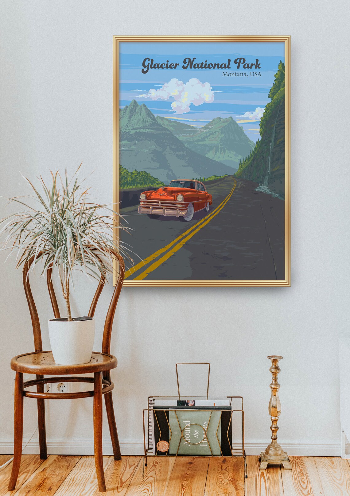Glacier National Park Montana Classic Car Vintage Road Poster - Image 2