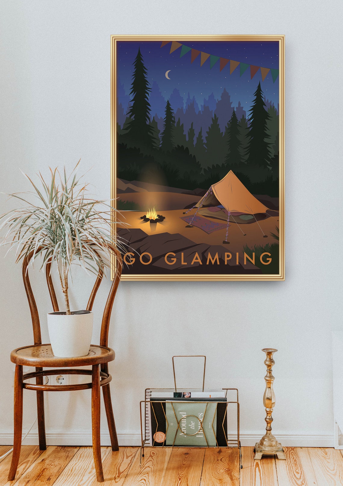 Go Glamping Art Print Outdoor Adventure Hiking Camping Vintage Travel Poster Wall Art Campfire Painting Tent Nature Hen Do Party - Image 2