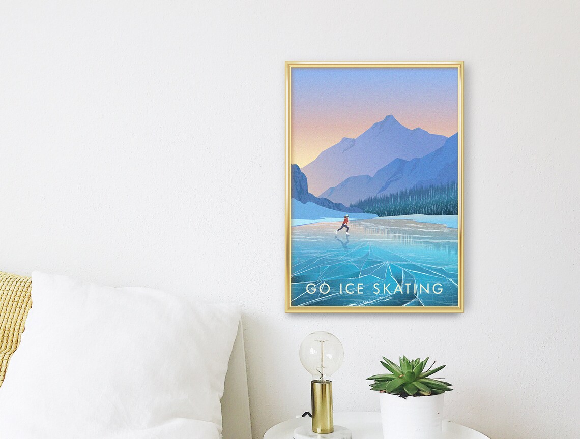 Go Ice Skating Vintage Travel Poster, Winter Sports - Image 3