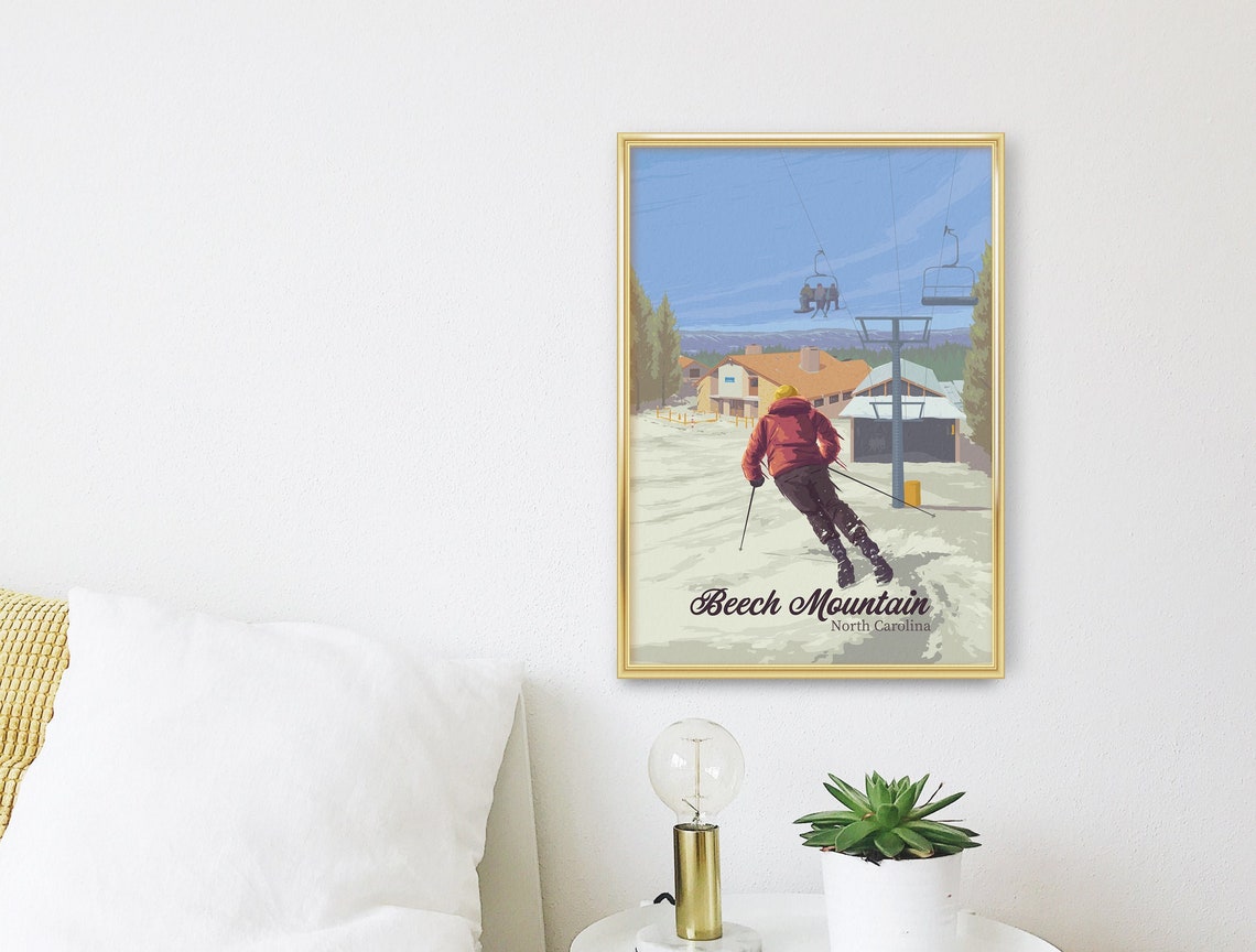 Beech Mountain North Carolina Ski Lift Winter Slopes Resort Poster - Image 3