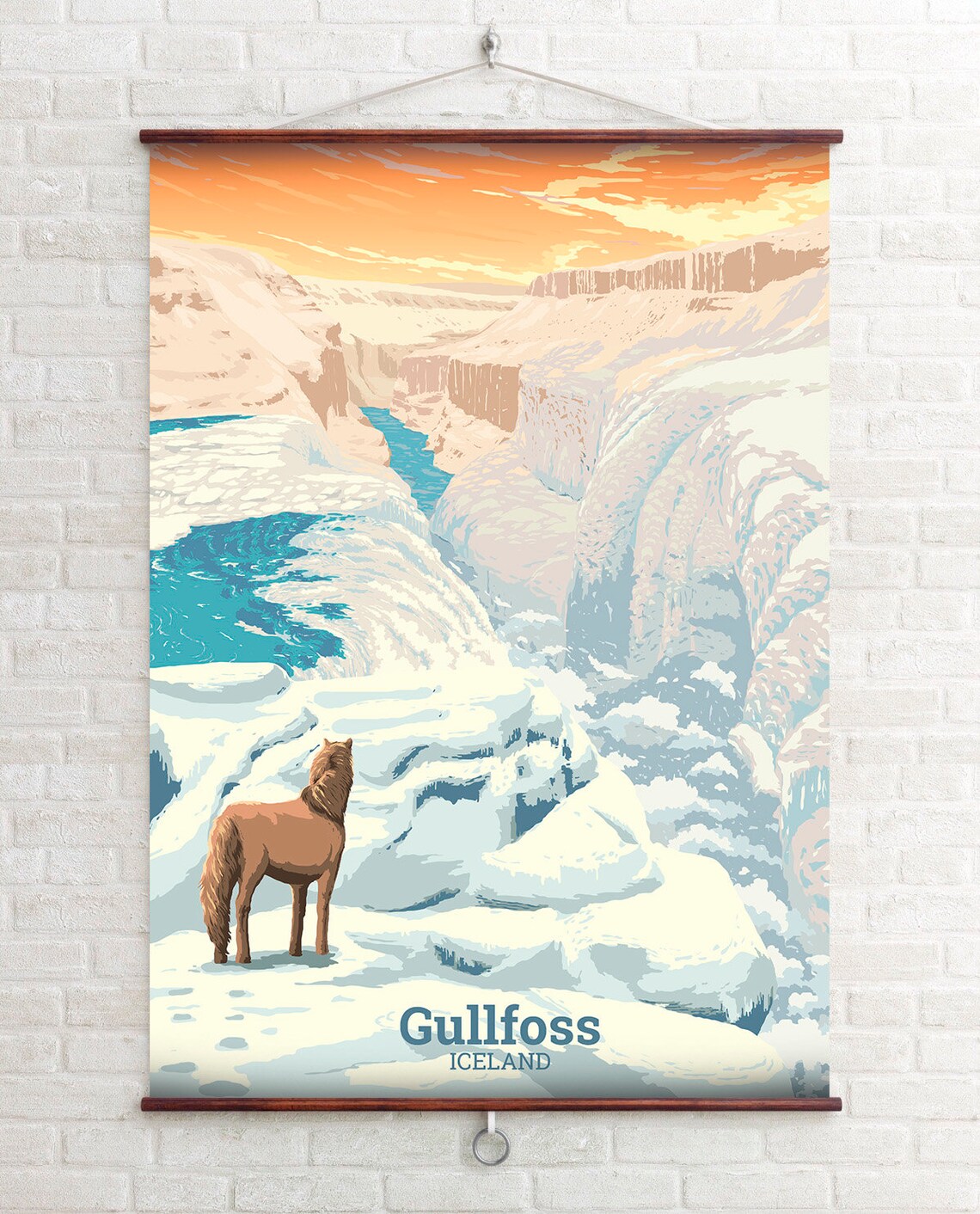 Gullfoss Waterfall Iceland Retro Travel Poster - Image 4