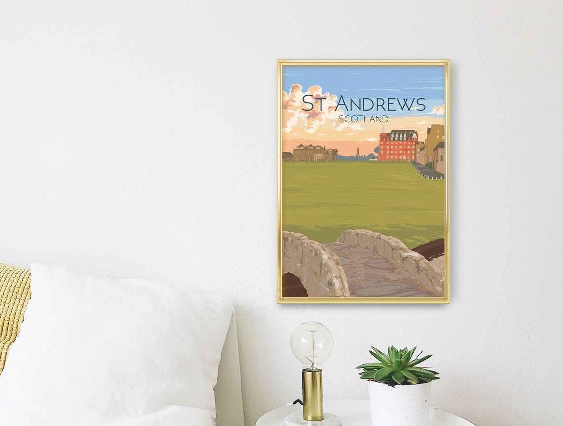 St Andrews Scotland Old Course Golf Bridge Vintage Scene Poster - Image 3