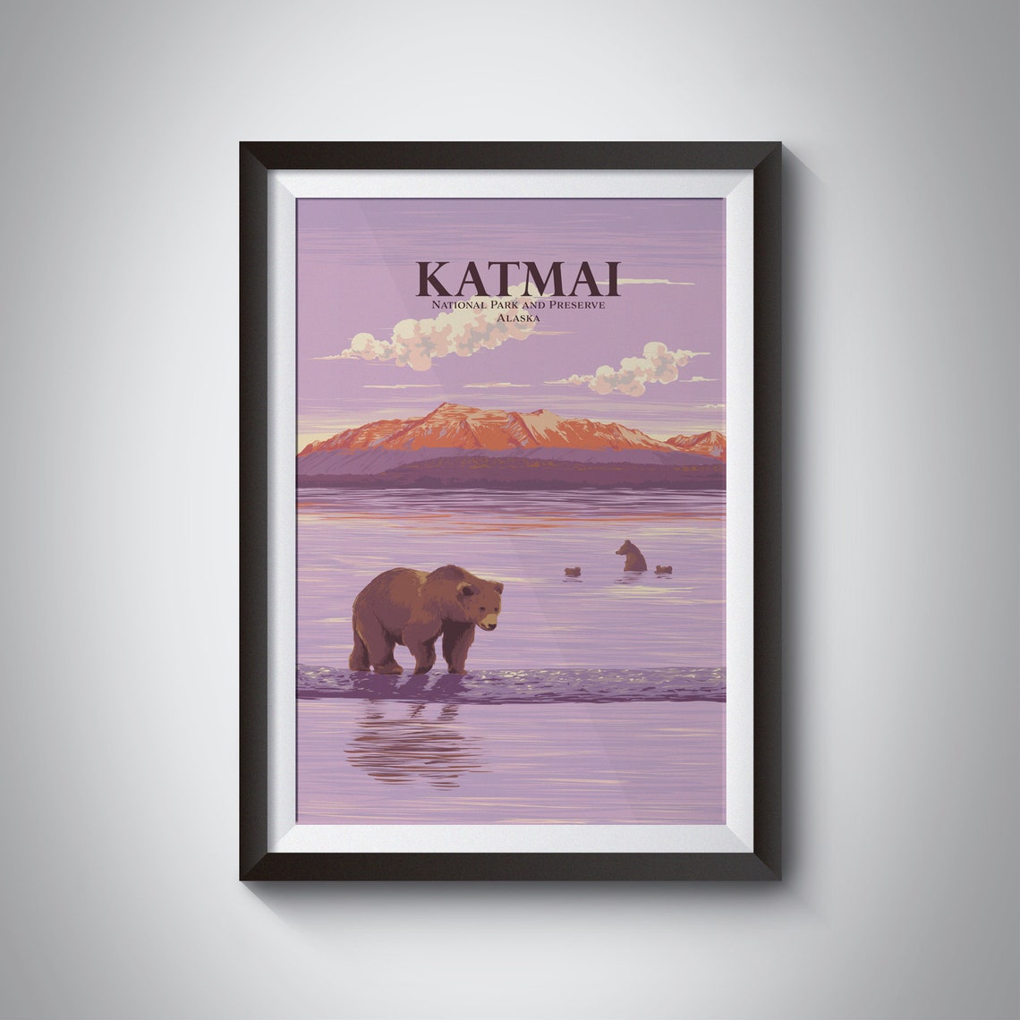 Katmai National Park And Preserve Poster Alaska Usa Travel Print Grizzly Bear See America Art Vintage Wpa Valley Of Ten Thousand Smokes