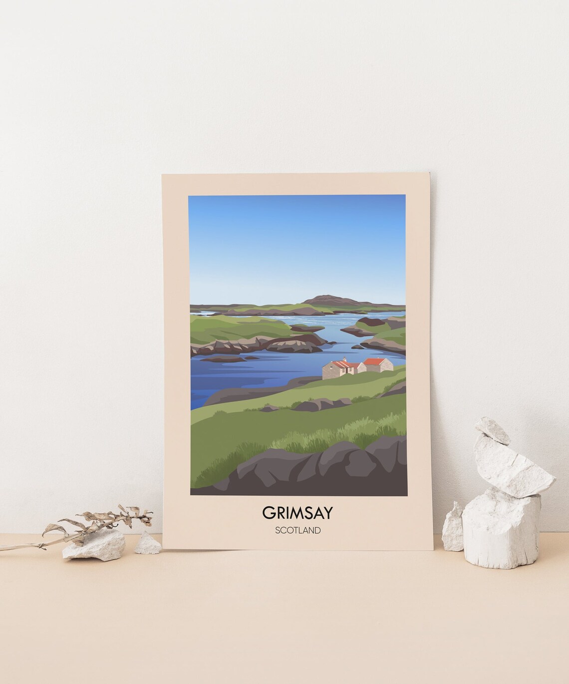 Grimsay Scotland Croft Houses Rocky Shoreline Minimalist Travel Poster - Image 4