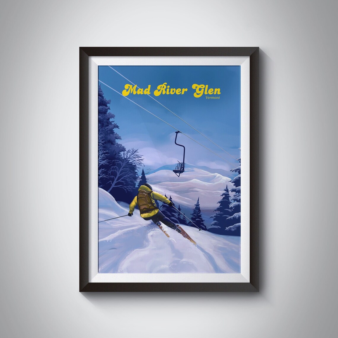 Mad River Glen Vermont Single Chair Powder Vintage Ski Poster