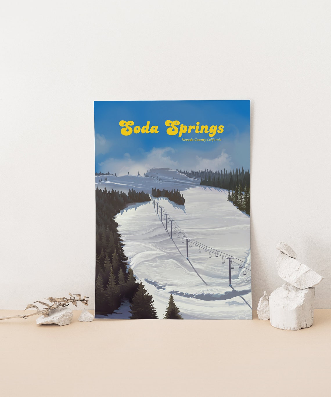 Soda Springs Ski Slopes Vintage Nevada County California Ski Poster - Image 4