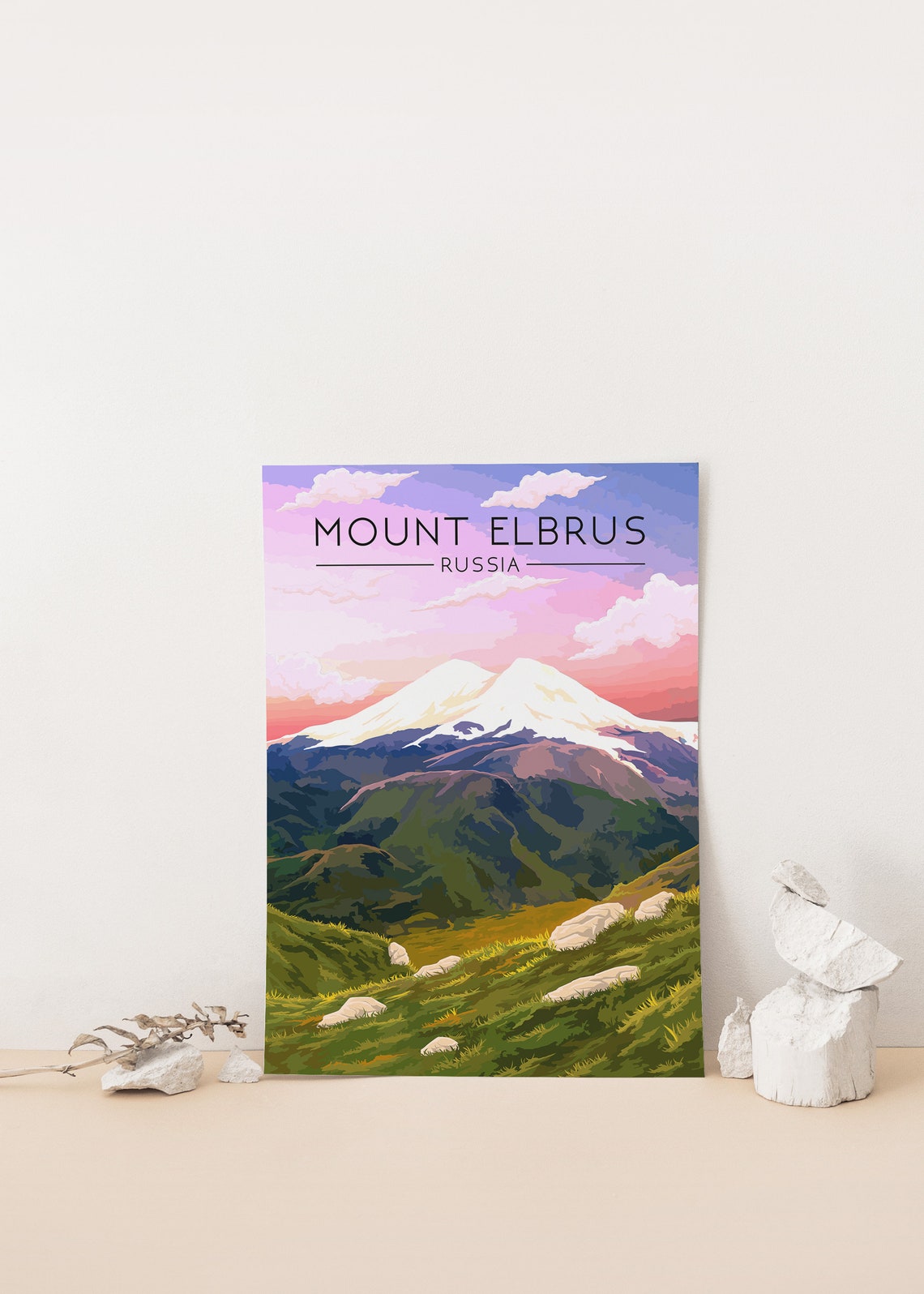 Mount Elbrus Russia Sunset Behind Snow Capped Peaks Travel Poster - Image 3