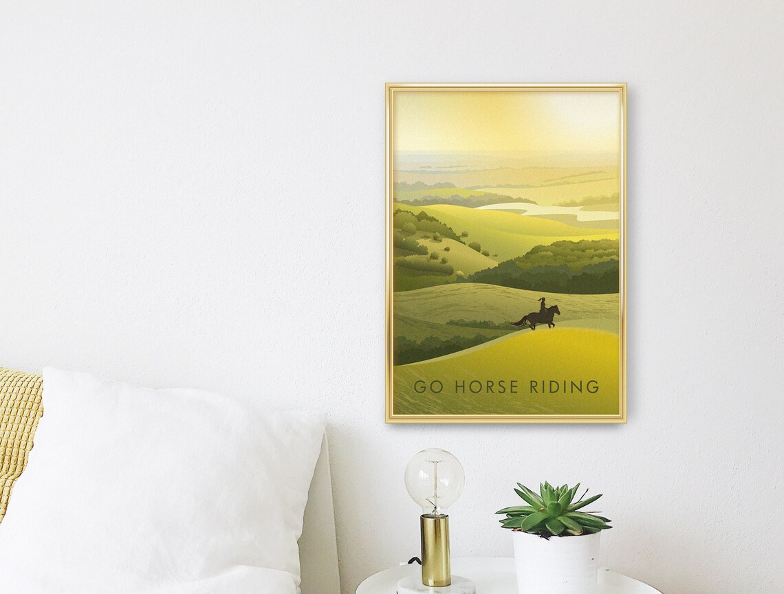 Go Horse Riding Golden Hills Rider Silhouette Vintage Poster - Image 3