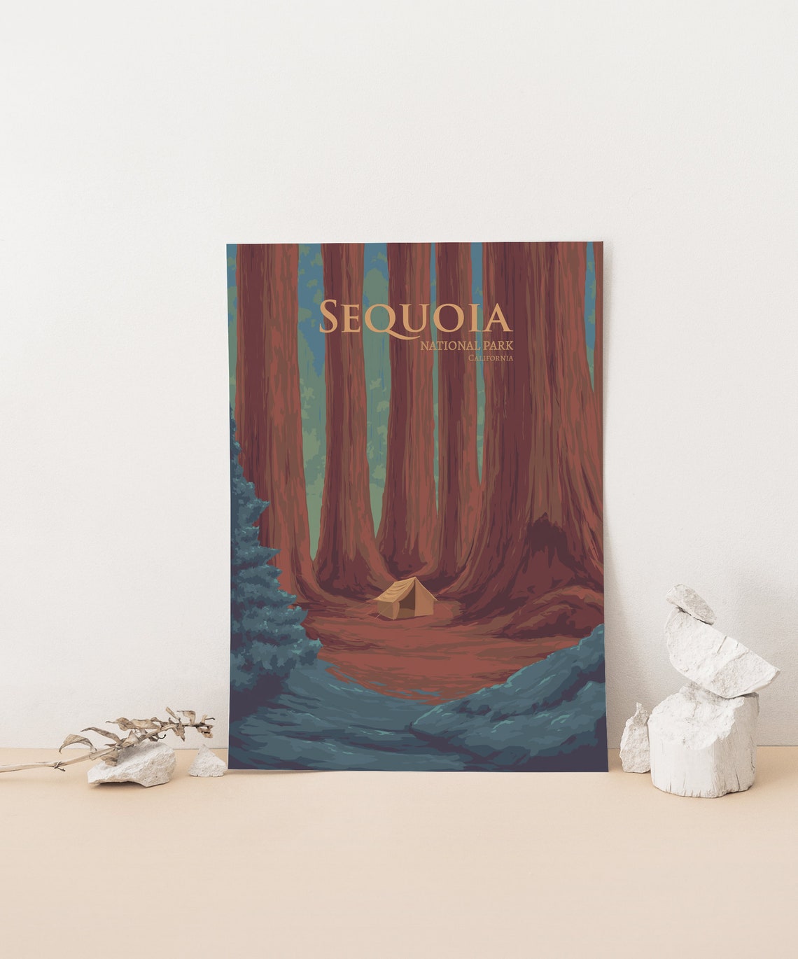 Sequoia National Park California Giant Redwoods Tent Camp Scene Poster - Image 4