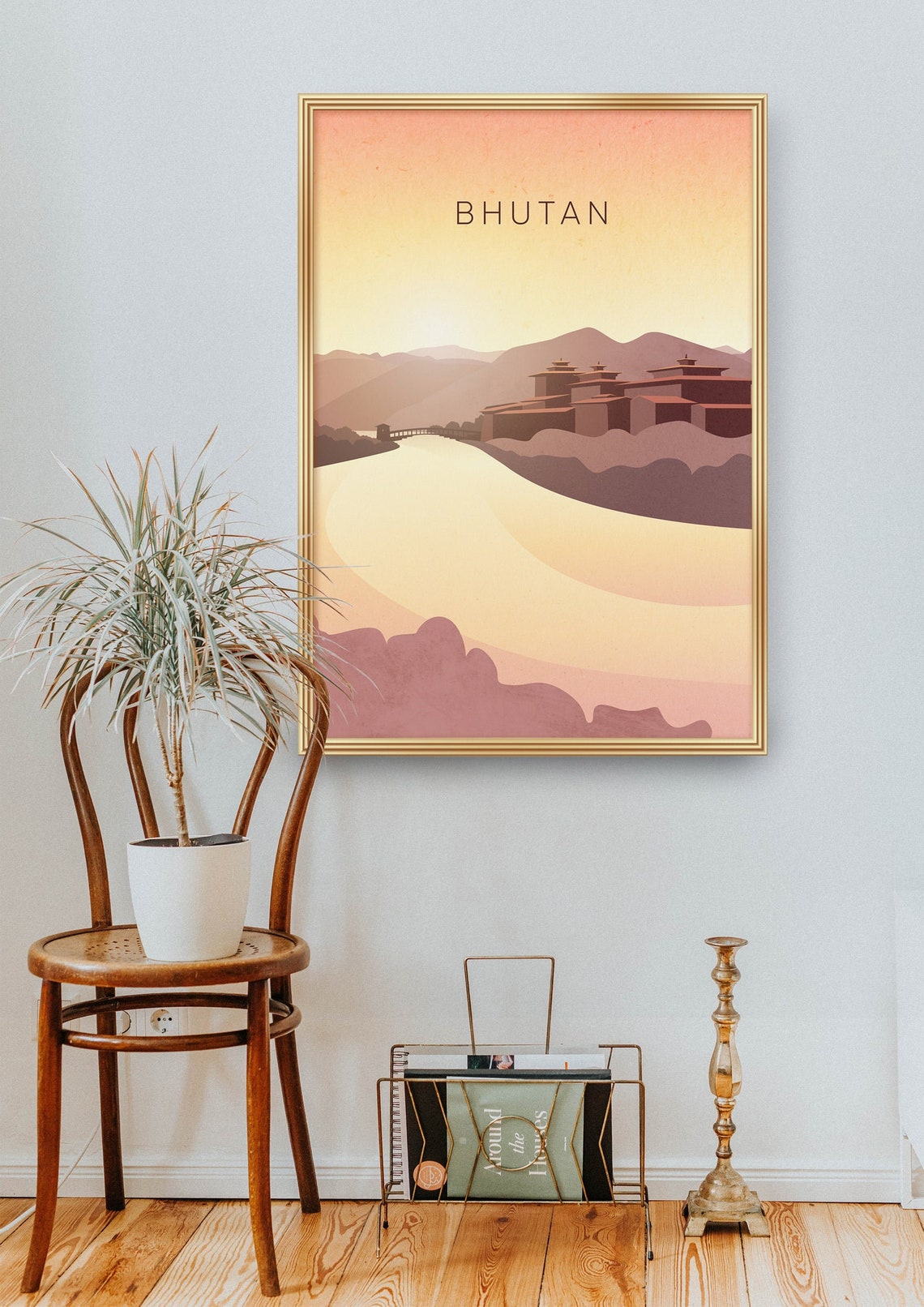 Bhutan Punakha Dzong Golden River Valley Minimalist Scene Poster - Image 2