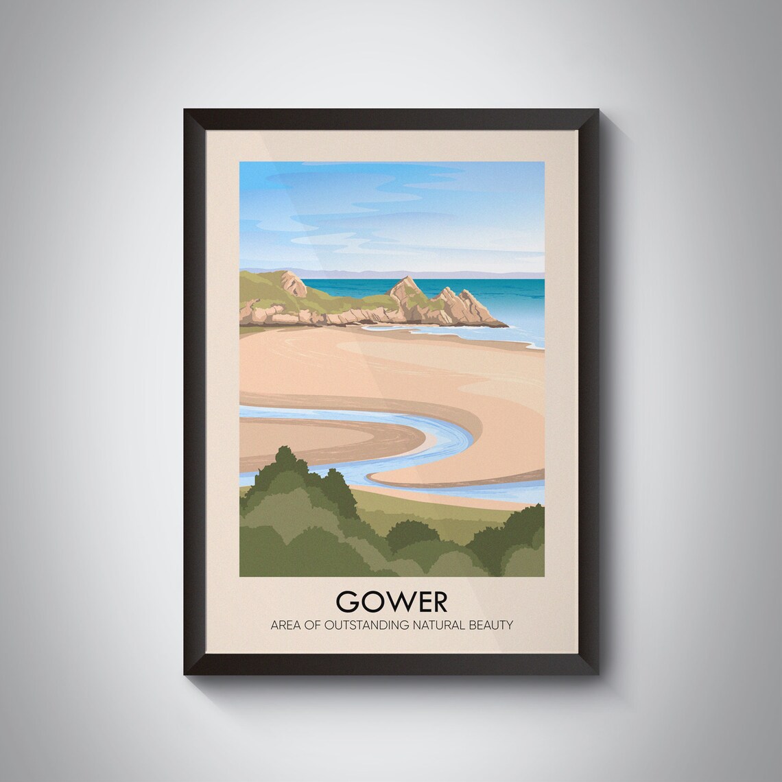 Gower AONB Vintage Travel Poster, Wales Coastline