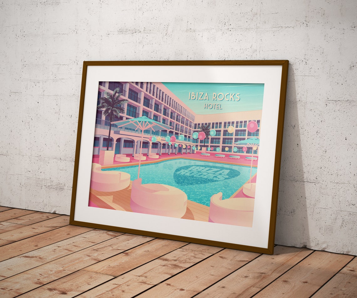 Ibiza Rocks Hotel Poster San Antonio Club Paraiso Mediterraneo Ibiza Nightclub Travel Print Space Eden Amnesia Pacha Pool Party Art - Image 3