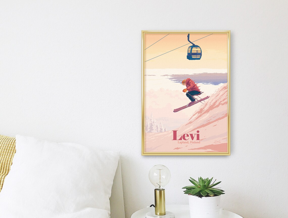 Levi Lapland Finland Arctic Sunset Skiing Vintage Travel Poster - Image 3