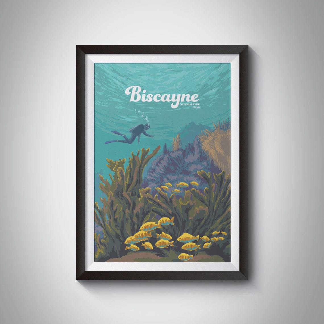 Biscayne National Park Florida Scuba Diver Coral Reef Travel Poster