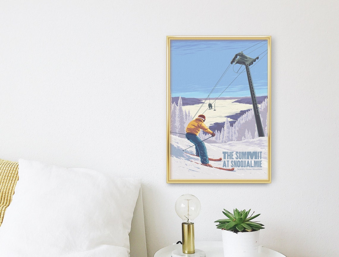The Summit At Snoqualmie Seattle Home Mountain Vintage Ski Poster - Image 3