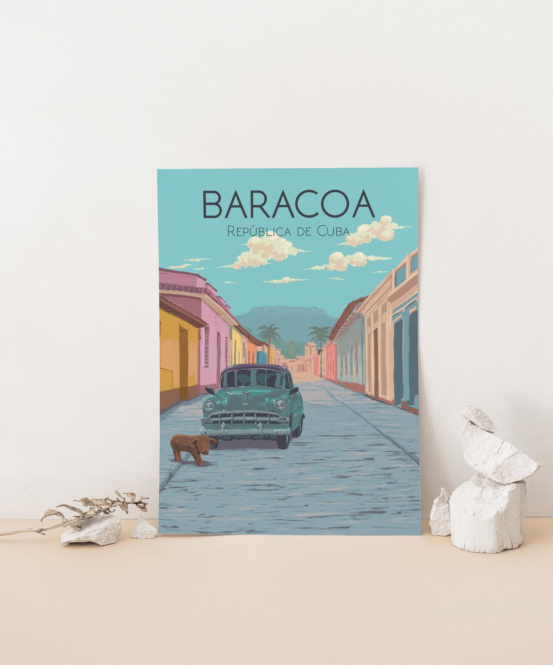 Baracoa Cuba Classic Car Colonial Street Vintage Mountain Poster - Image 4