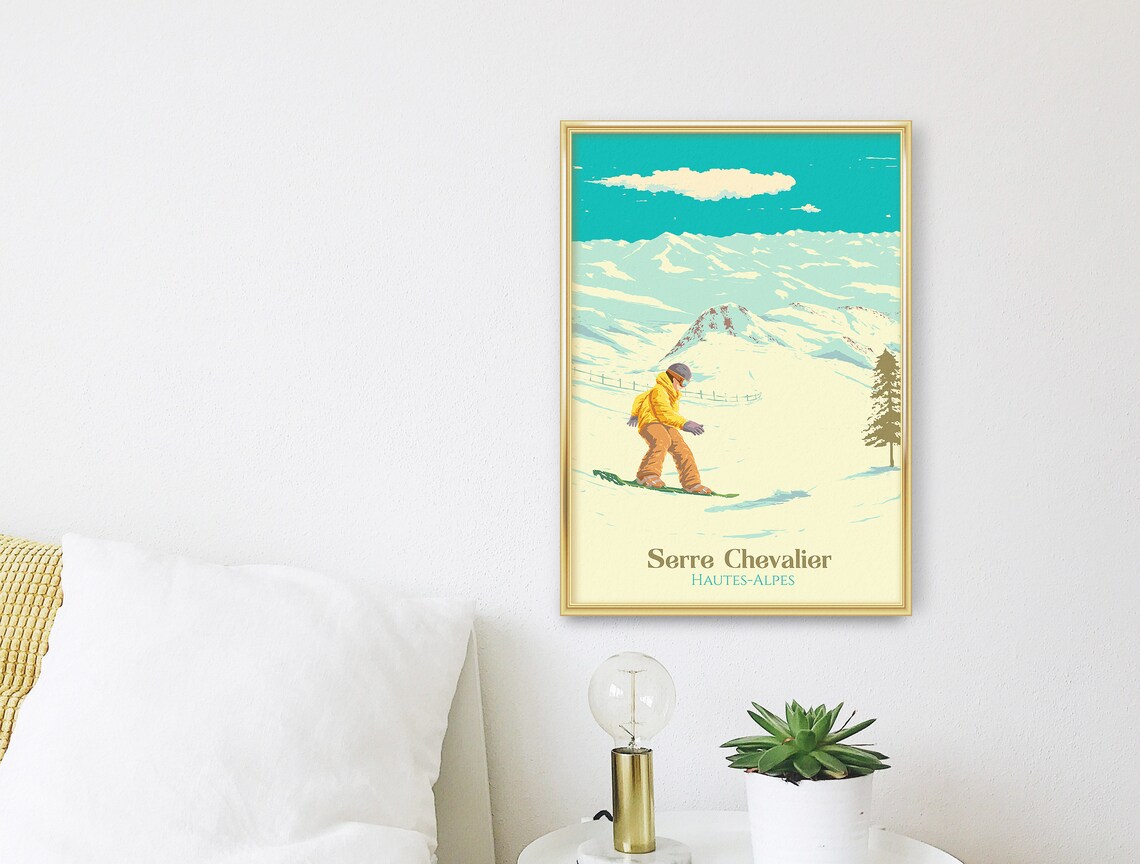 Serre Chevalier Snowboarding Travel Poster, French Alps - Image 3