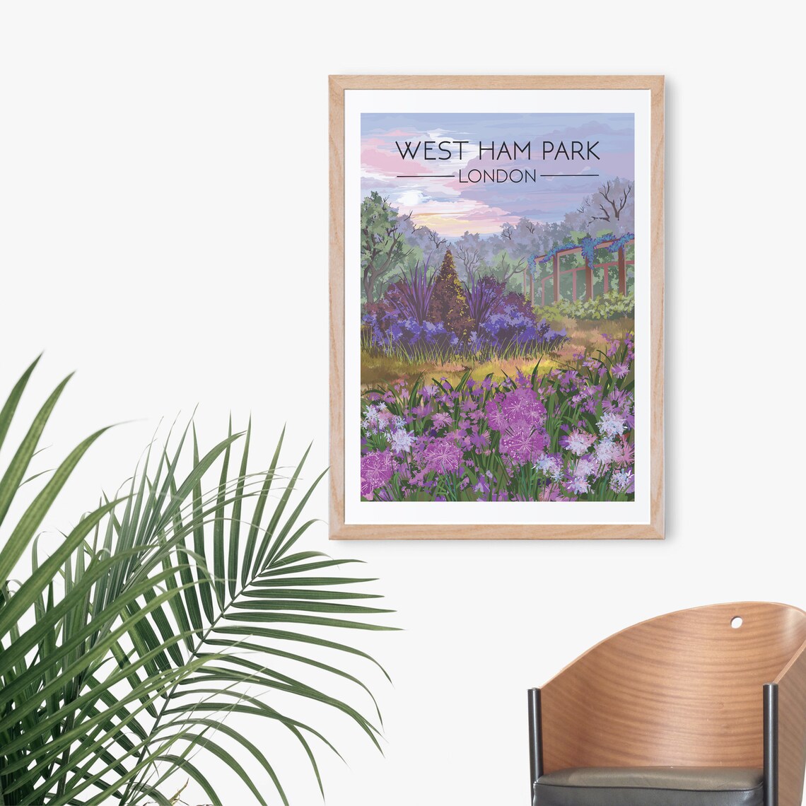 West Ham Park London Purple Flower Garden Sunset Vintage Travel Poster - Image 3