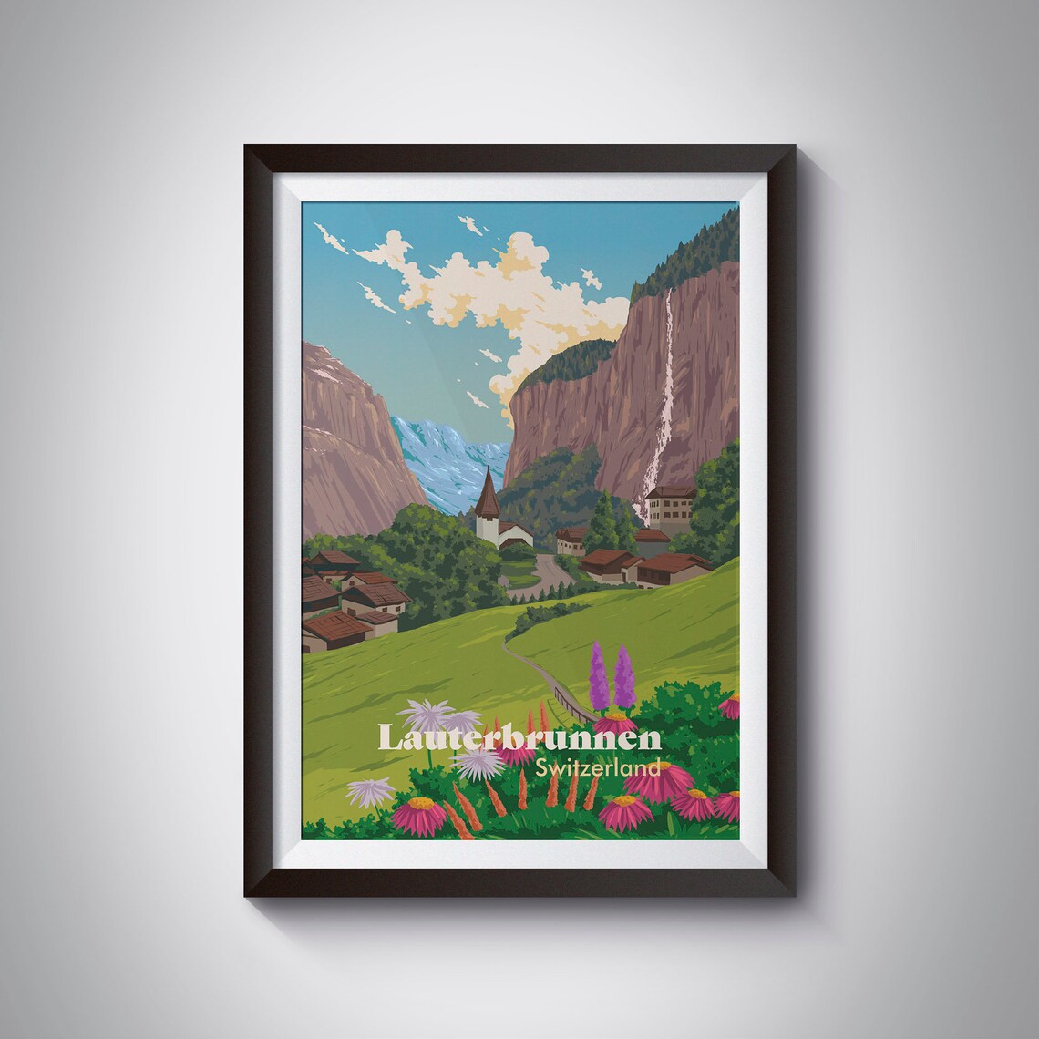 Lauterbrunnen Switzerland Travel Poster, Swiss Alps