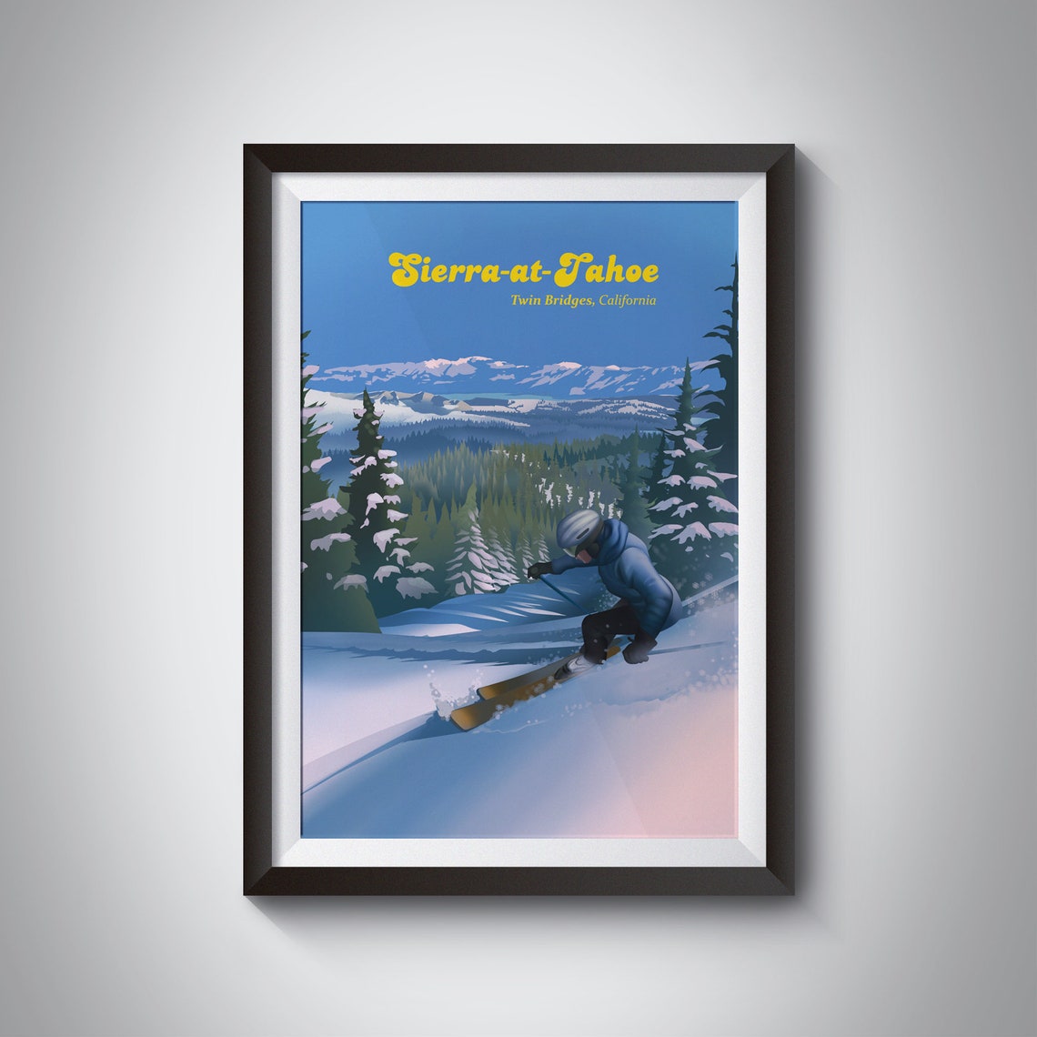 Sierra At Tahoe Ski Resort Poster Usa Twin Bridges California Lake Tahoe Snowboarding Vintage Travel Print Kirkwood Heavenly Art