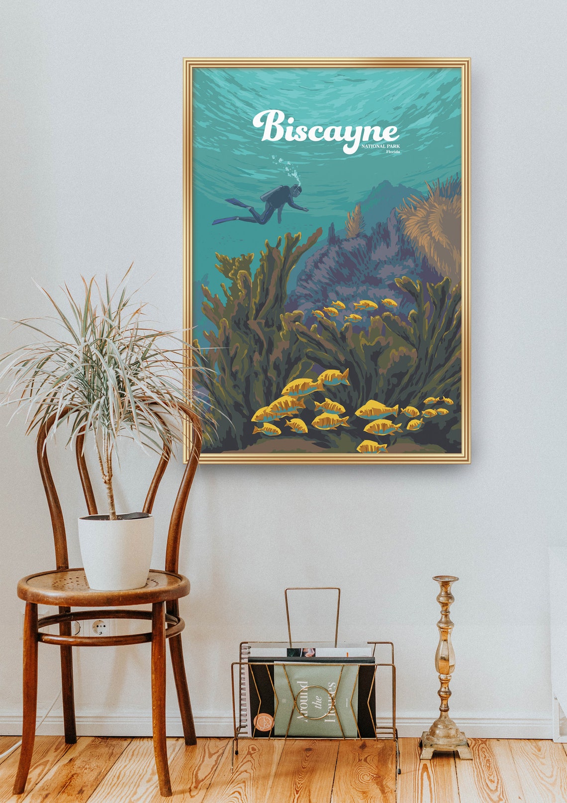 Biscayne National Park Florida Scuba Diver Coral Reef Travel Poster - Image 2