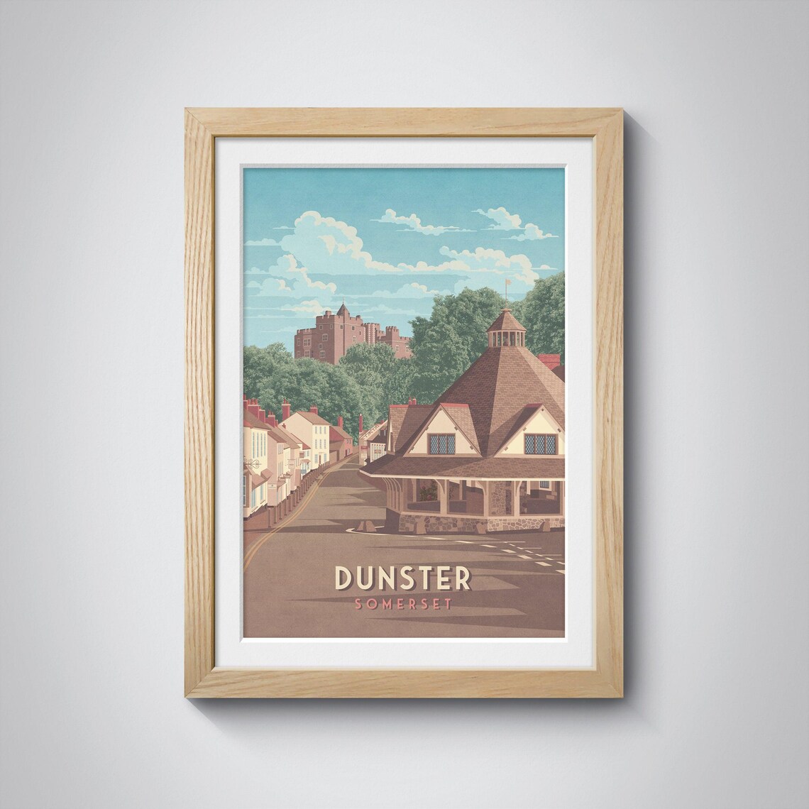 Dunster Somerset Yarn Market Castle Cobbled Street Vintage Travel Poster - Image 2