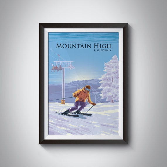 Mountain High Ski Resort Poster Usa San Gabriel Mountains California Snowboarding Los Angeles Vintage Travel Print Retro Ski Artwork