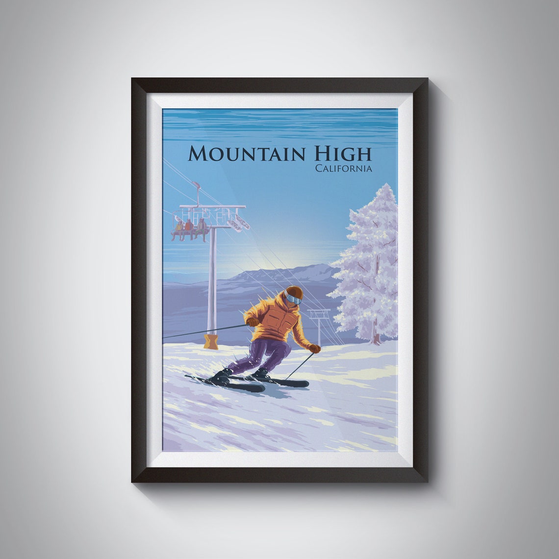 Mountain High California Ski Resort Downhill Skier Travel Poster
