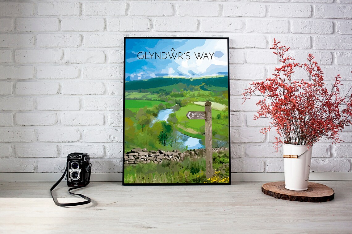 Glyndwrs Way Wales River Valley Signpost Hiking Trail Travel Poster - Image 3