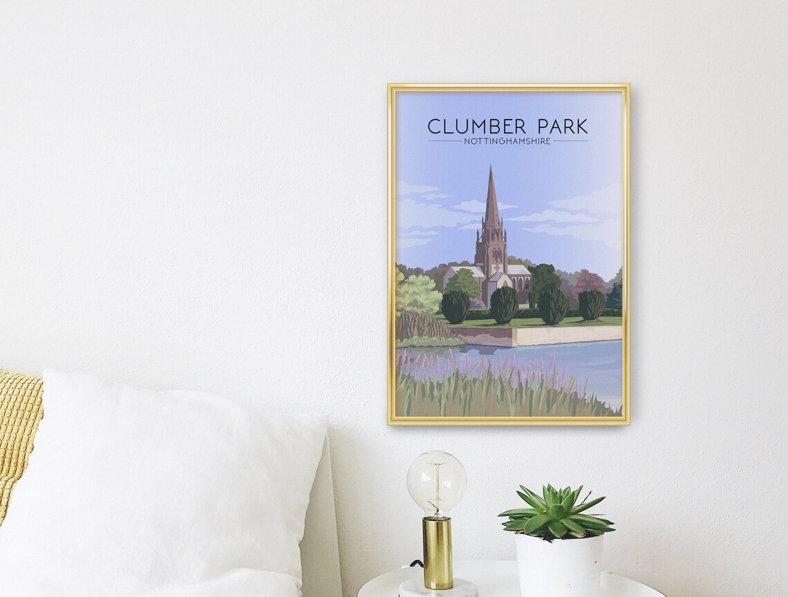 Clumber Park Gothic Chapel Nottinghamshire Vintage Travel Poster - Image 2
