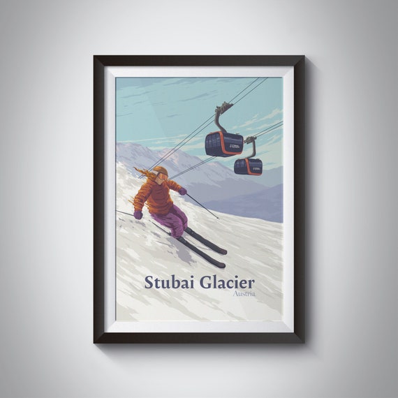 Stubai Glacier Ski Resort Poster Austria Travel Print Tyrolean Alps Tirol Stubaiergletscher Neustift Innsbruck Skiing Snowboarding