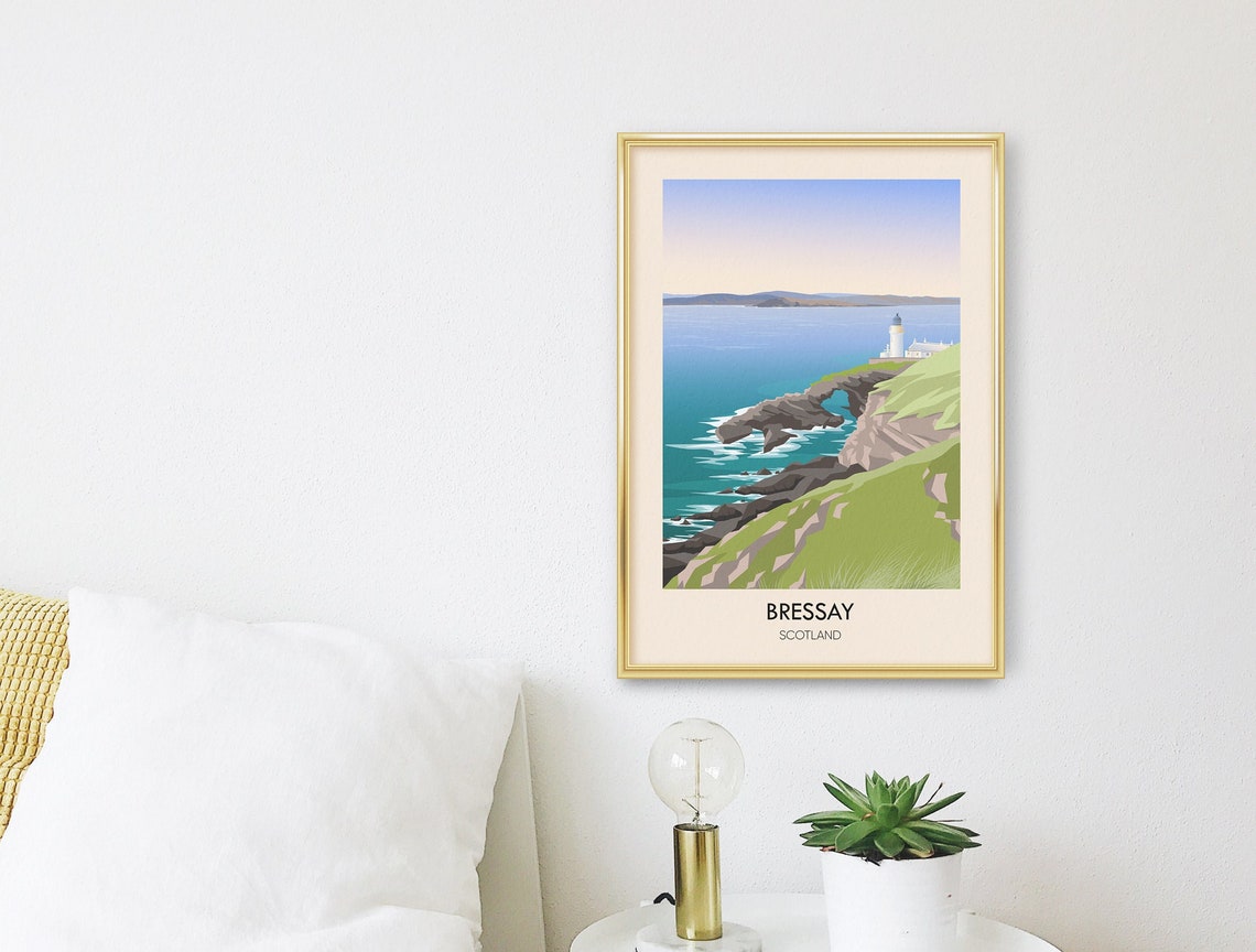 Bressay Shetland Scotland Lighthouse Rocky Cliff Coastline Poster - Image 3