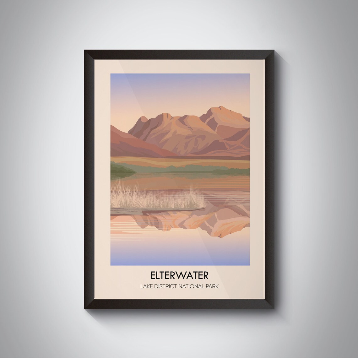Elterwater Lake District National Park Sunset Fell Travel Poster
