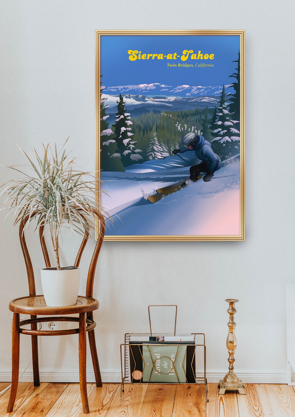 Sierra At Tahoe Ski Resort Poster Usa Twin Bridges California Lake Tahoe Snowboarding Vintage Travel Print Kirkwood Heavenly Art - Image 2