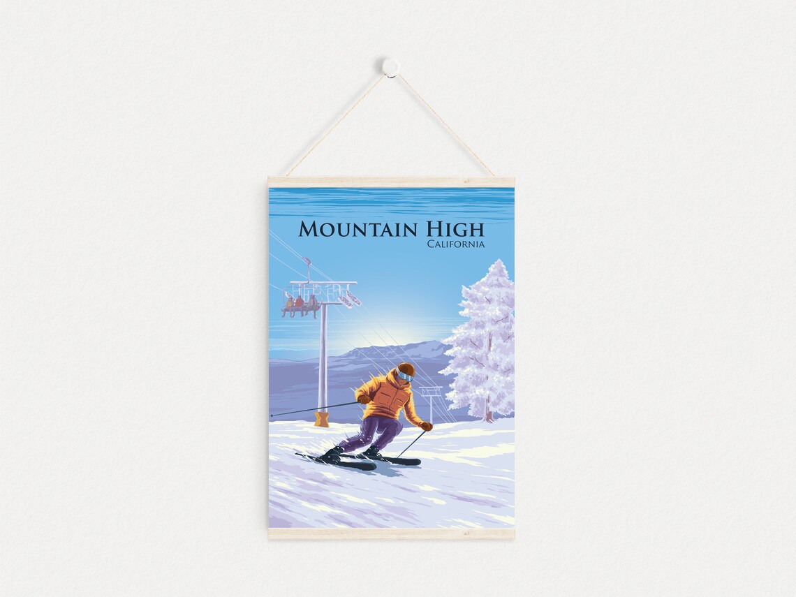 Mountain High California Ski Resort Downhill Skier Travel Poster - Image 4